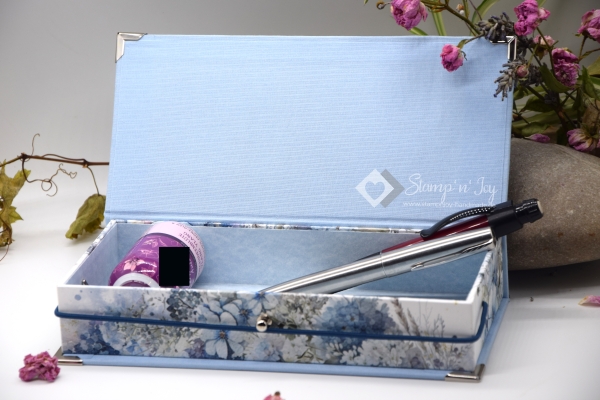 Schachtel mit Klappdeckel ca. 21x10x4cm | floral | blau | Art. Nr. 97040505